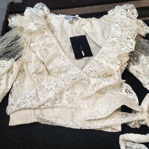 Fashion Nova Lace Ruffle Wrap Top Blouse